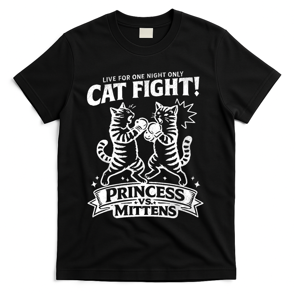 Cat Fight Princess Vs Mittens T-Shirt - Black