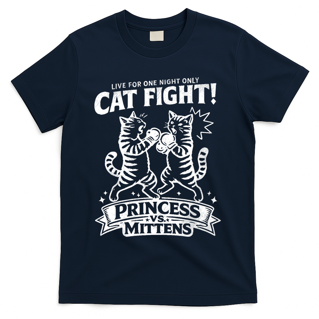 Cat Fight Princess Vs Mittens T-Shirt - Navy