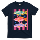 Colors Fish Retro Striped Summer Beach Life Vacation T-Shirt - Navy Blue