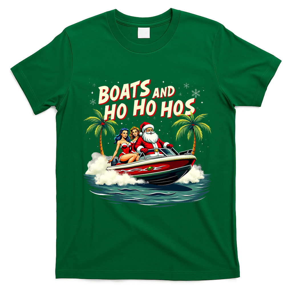 Christmas Funny Santa Boats And Ho Ho Hos T-Shirt - Irish Green