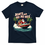 Christmas Funny Santa Boats And Ho Ho Hos T-Shirt - Navy Blue