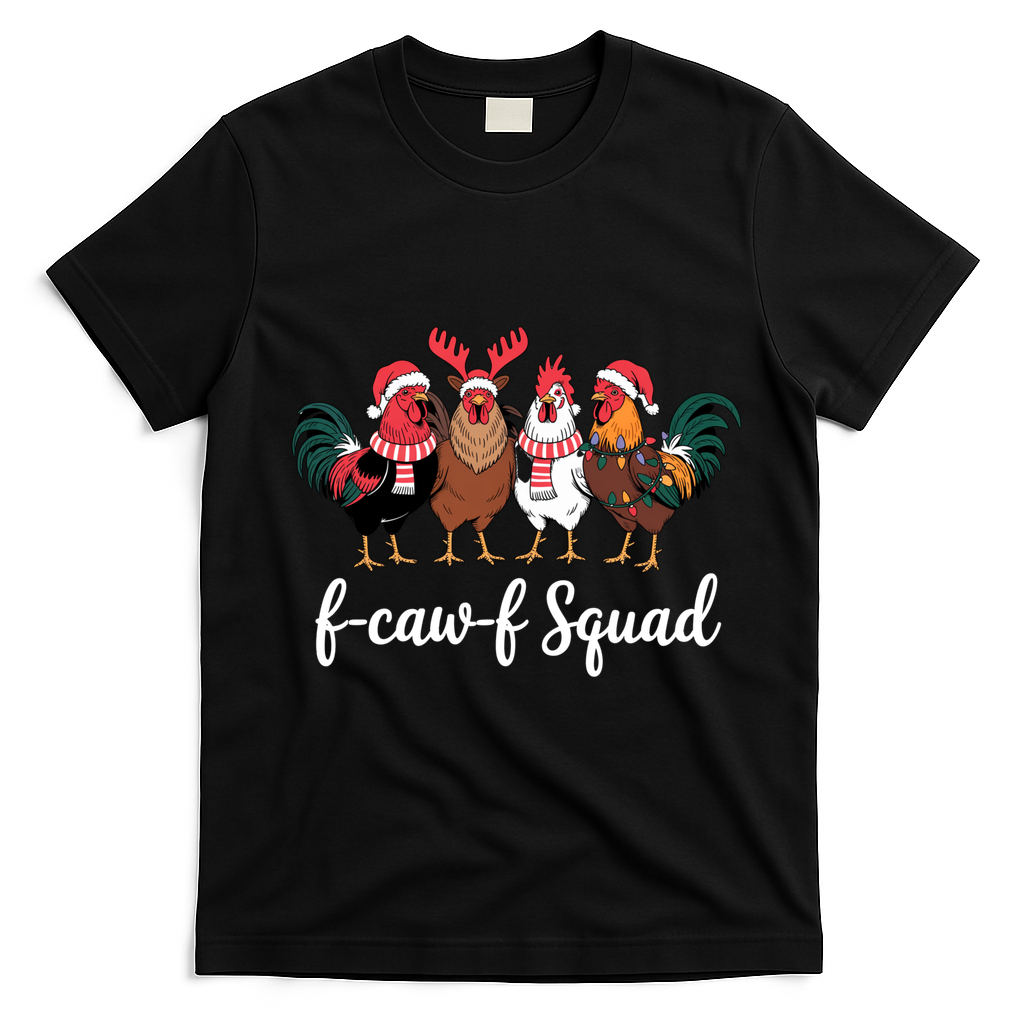 Christmas F-Caw-F Squad Funny Festive Chicken T-Shirt - Black