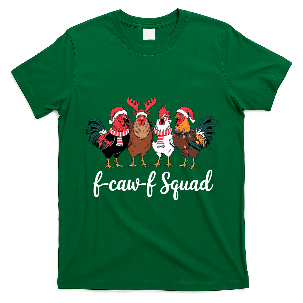 Christmas F-Caw-F Squad Funny Festive Chicken T-Shirt - Irish Green