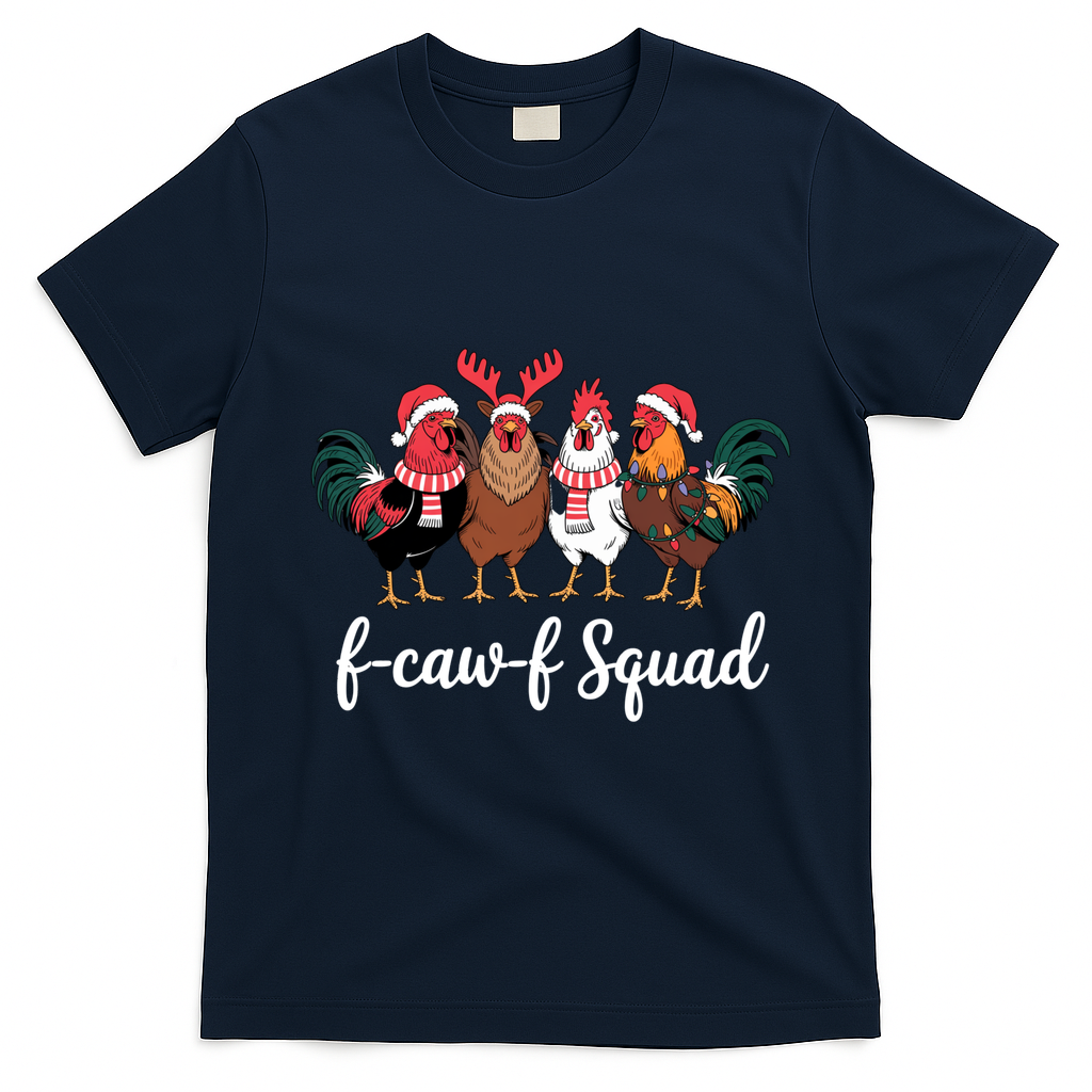 Christmas F-Caw-F Squad Funny Festive Chicken T-Shirt - Navy Blue
