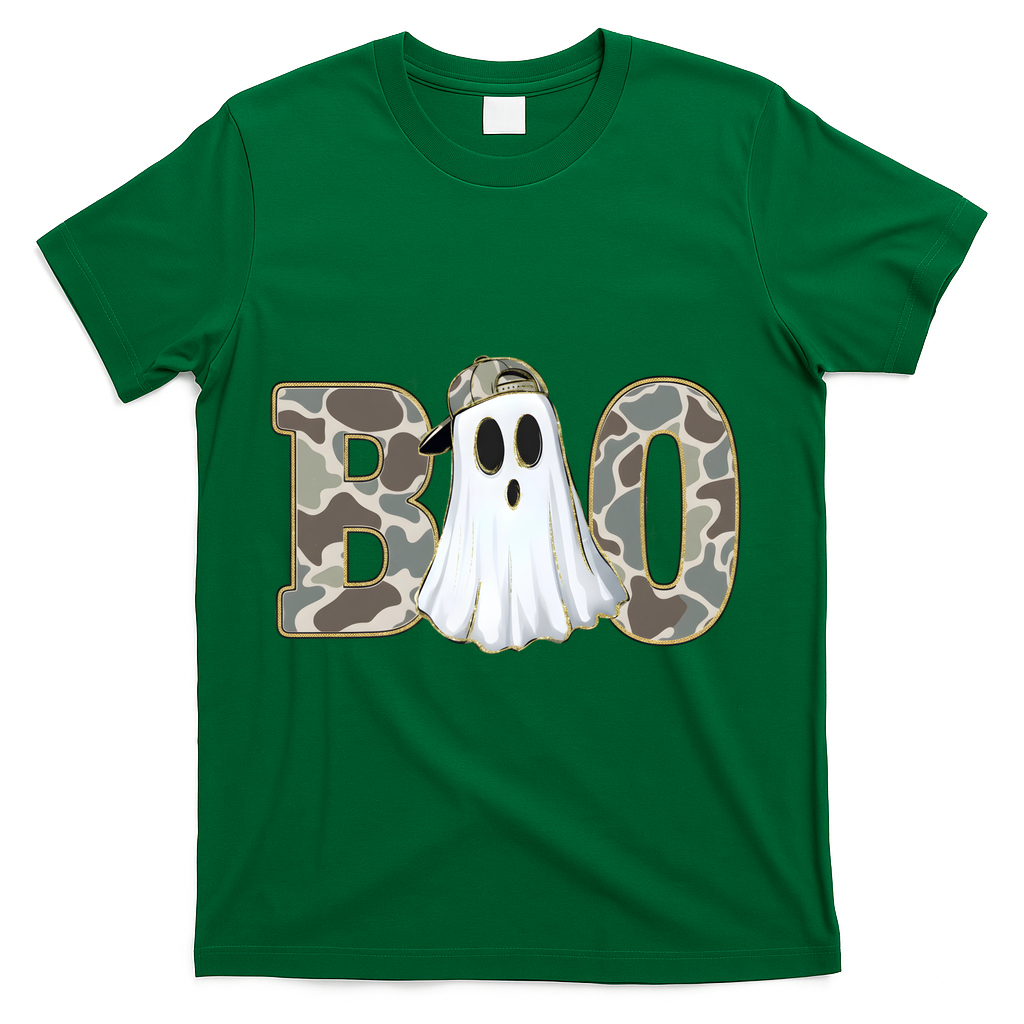 Camo Ghost Boo Spooky Halloween T-Shirt - Green