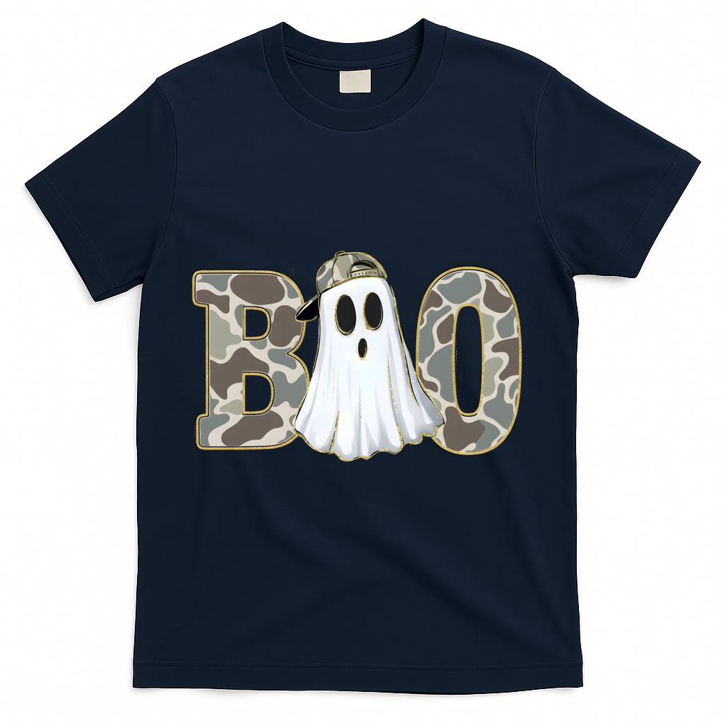 Camo Ghost Boo Spooky Halloween T-Shirt - Navy
