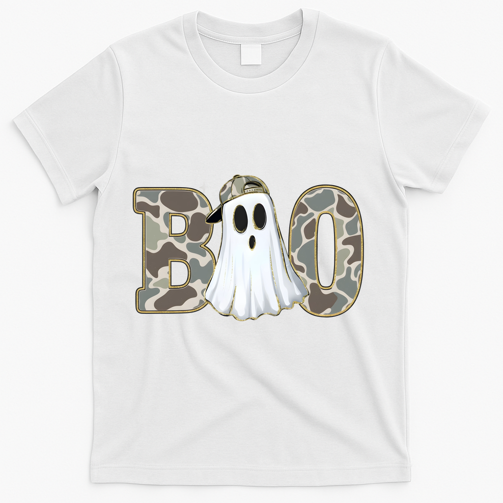 Camo Ghost Boo Spooky Halloween T-Shirt - White