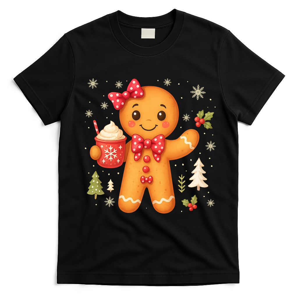 Cute Gingerbread Christmas Snow Cute Gifts T-Shirt - Black