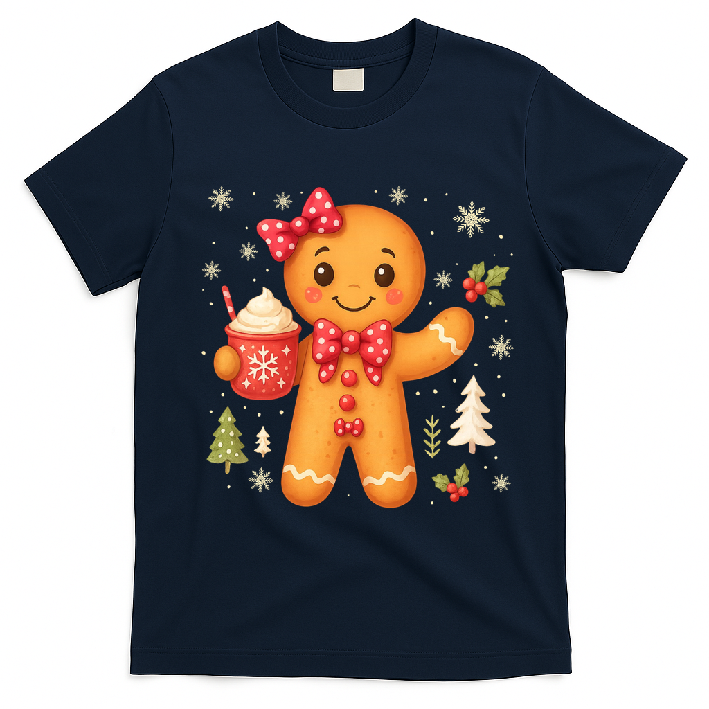 Cute Gingerbread Christmas Snow Cute Gifts T-Shirt - Navy Blue