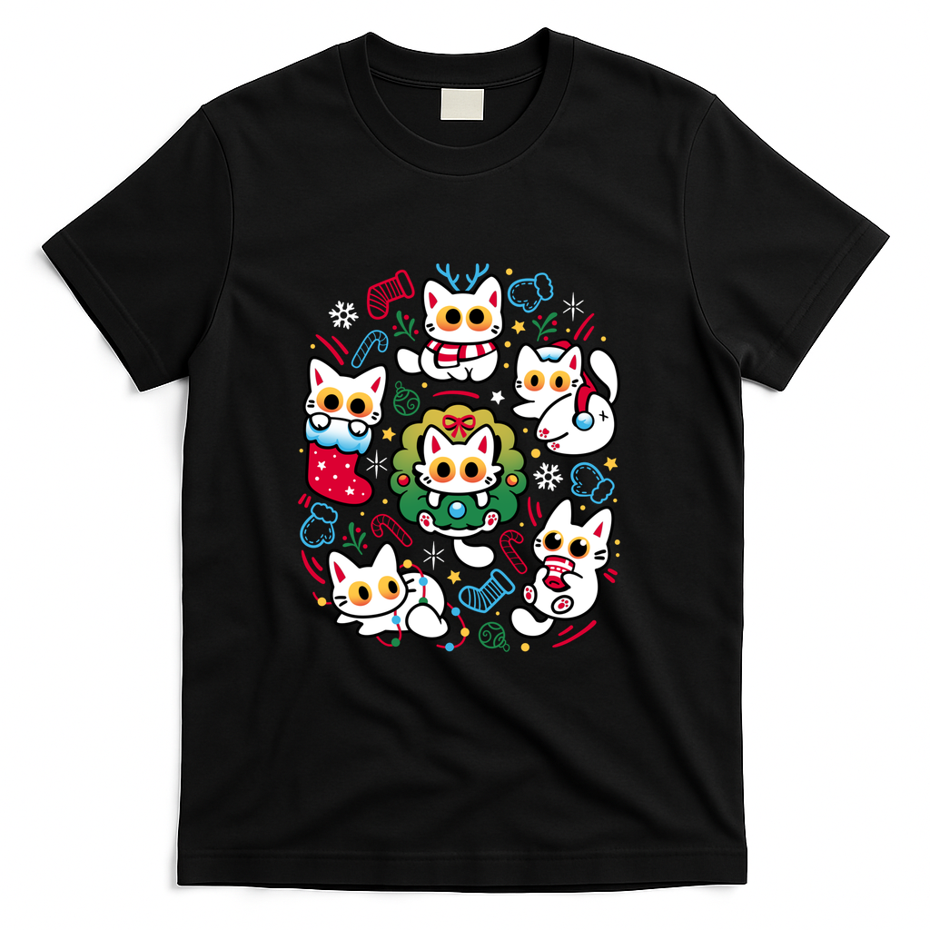 Cats Gone Christmas - Funny White Kittens - Black