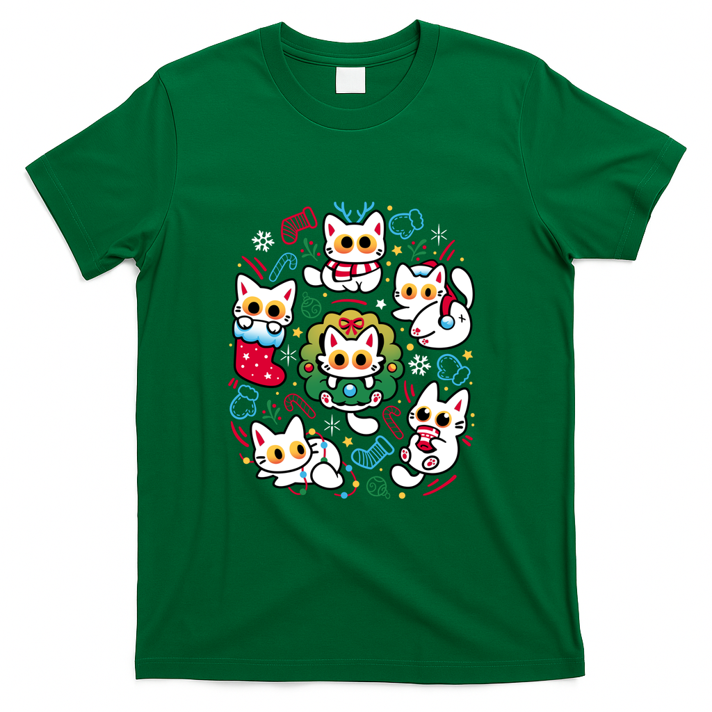 Cats Gone Christmas - Funny White Kittens - Green