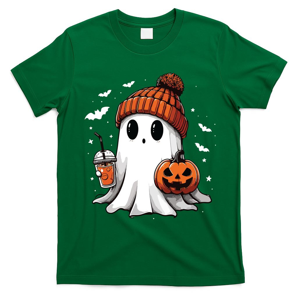 Cute Ghost Drinking Coffee Halloween Ghost Ice Coffee Women Long Sleeve T-Shirt - Irish Green
