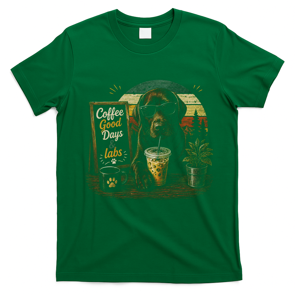 Coffee Good Days And Labs Dog Lover Cute Funny T-Shirt - Irish Green