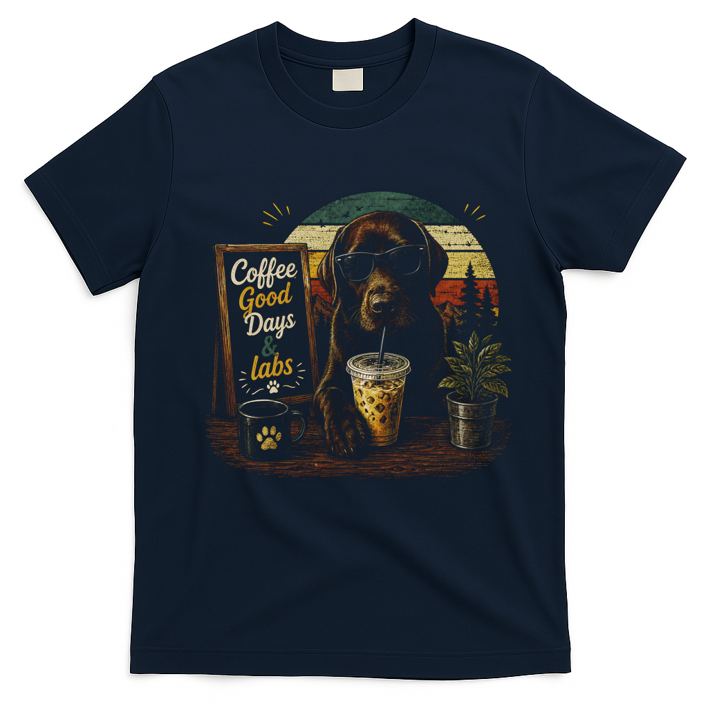 Coffee Good Days And Labs Dog Lover Cute Funny T-Shirt - Navy Blue