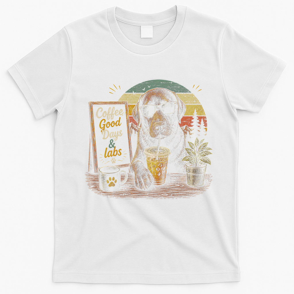 Coffee Good Days And Labs Dog Lover Cute Funny T-Shirt - White
