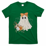 Coquette Ghost Halloween Flower Ghost Spooky Lace Ghost T-Shirt - Irish Green