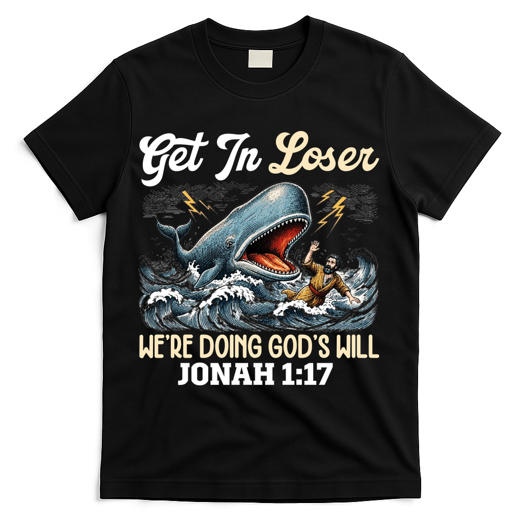 Christian Get In Loser We're Doing God's Will Bible Humor T-Shirt - Black