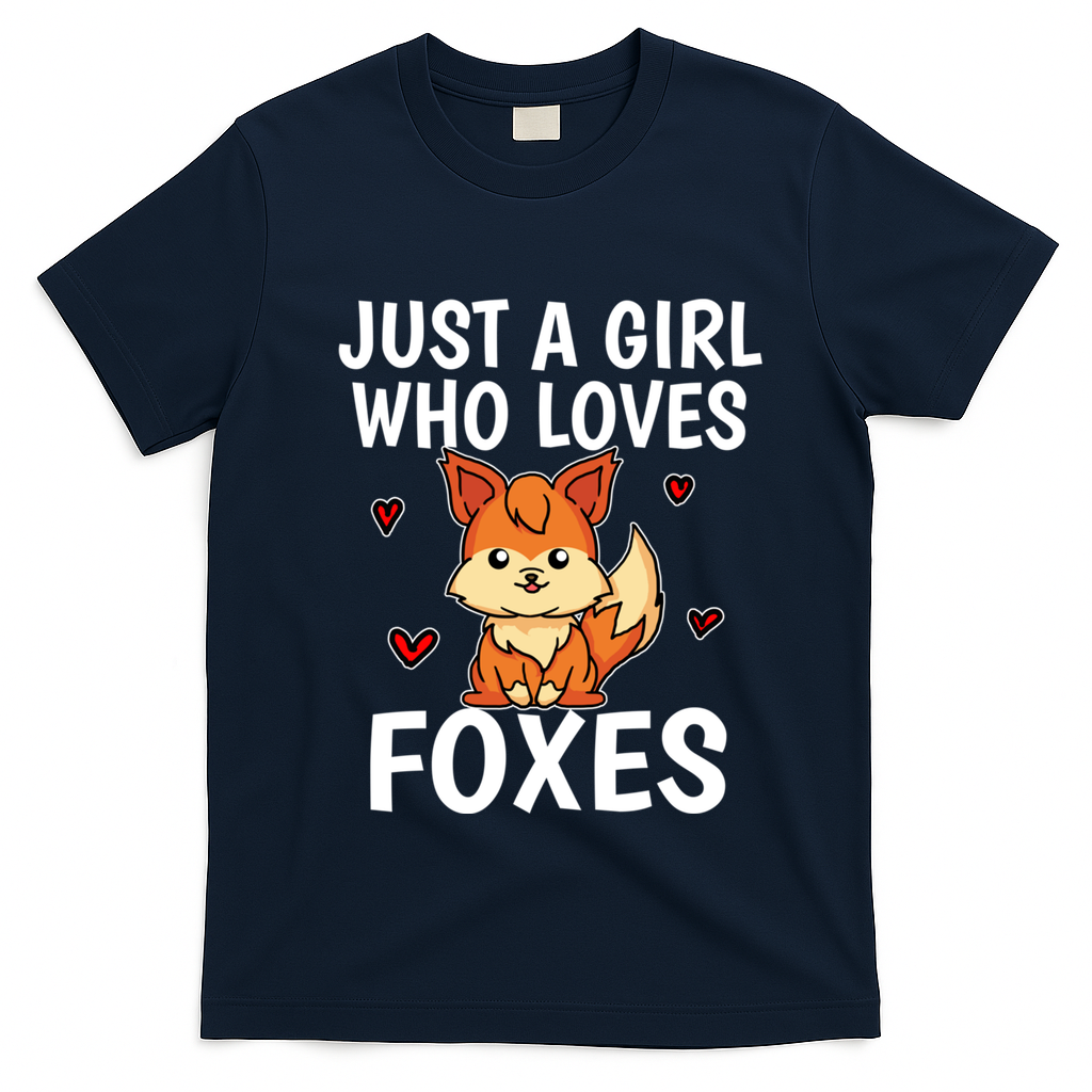 Cute Gift Just A Girl Who Loves Foxes Cute Fox Costume T-Shirt - Navy Blue