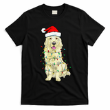 Cream Golden Retriever Dog Merry Xmas Christmas Lights T-Shirt - Black