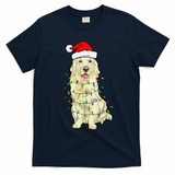 Cream Golden Retriever Dog Merry Xmas Christmas Lights T-Shirt - Navy Blue