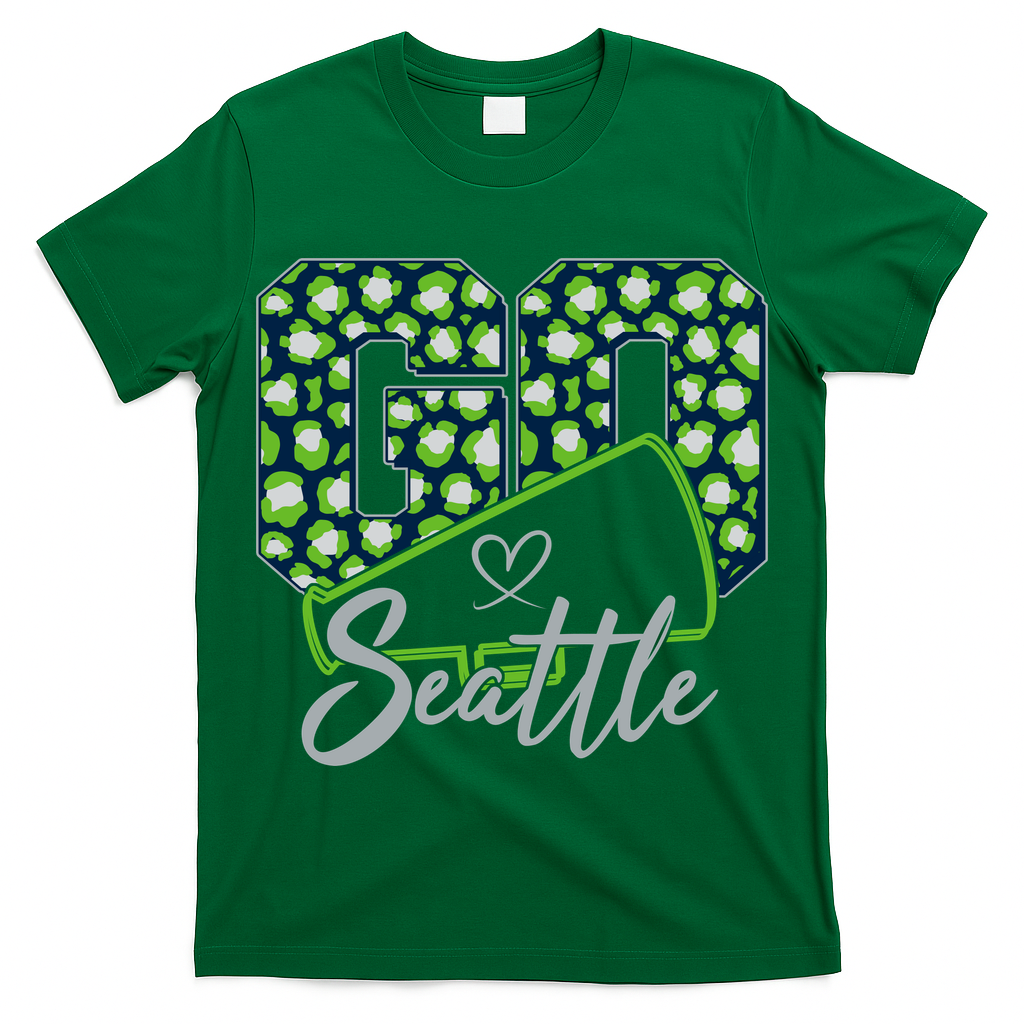 Cute Go Seattle Leopard Print Cheer Megaphone Football Fan T-Shirt