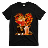 Cute Happy Autumn Cat With Pumpkin Spice Drink Fall Lover T-Shirt - Black