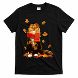 Cute Happy Autumn Cat Fall Season Lover T-Shirt - Black