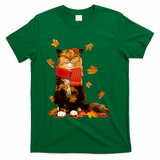 Cute Happy Autumn Cat Fall Season Lover T-Shirt - Green