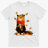 Cute Happy Autumn Cat Fall Season Lover T-Shirt - White