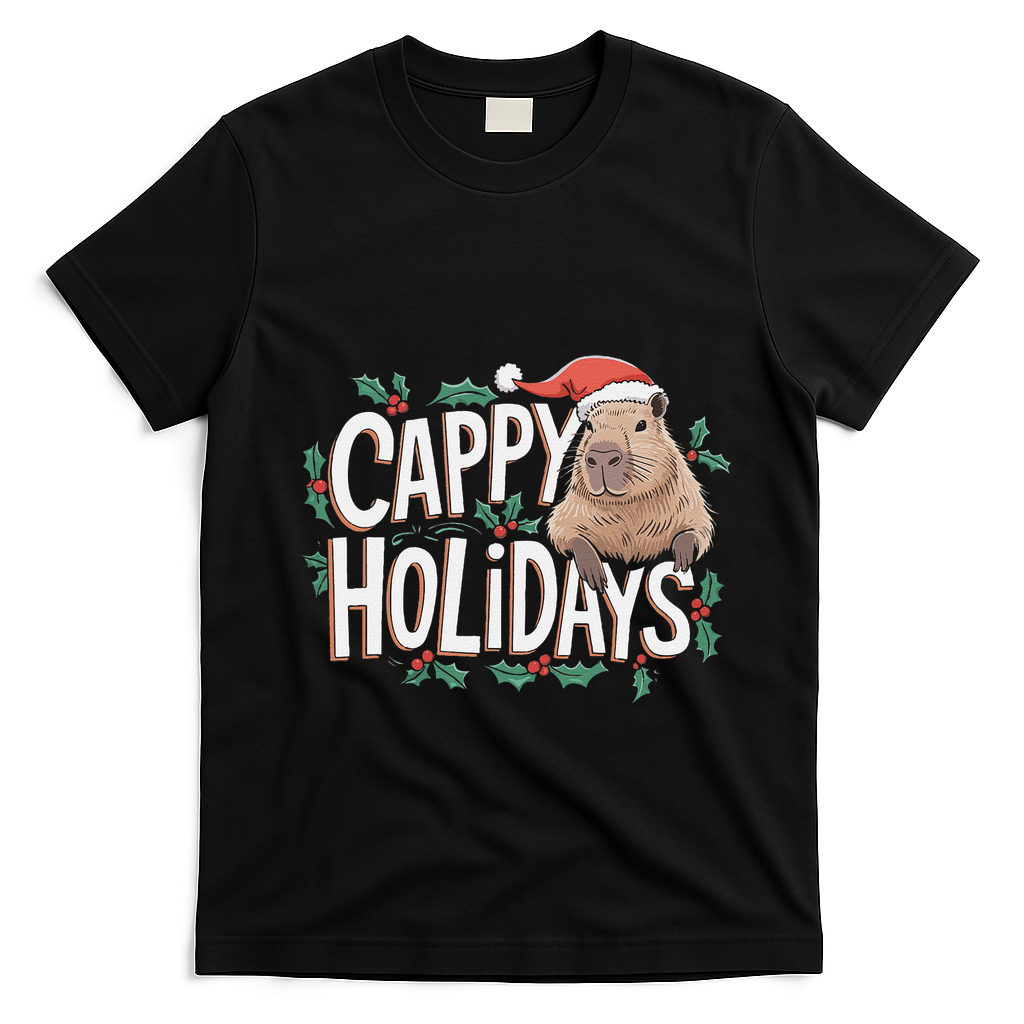 Cappy Holidays Capybara Christmas T-Shirt - Black