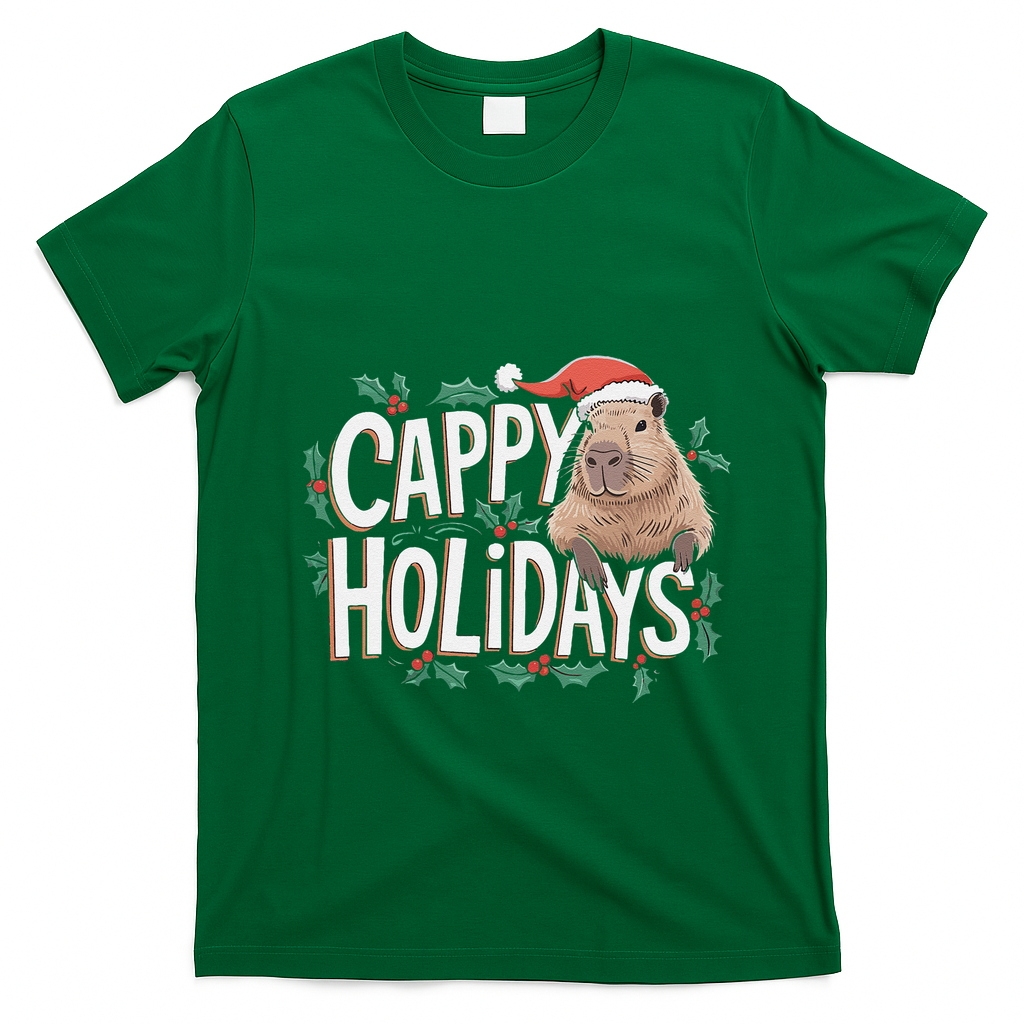 Cappy Holidays Capybara Christmas T-Shirt - Irish Green