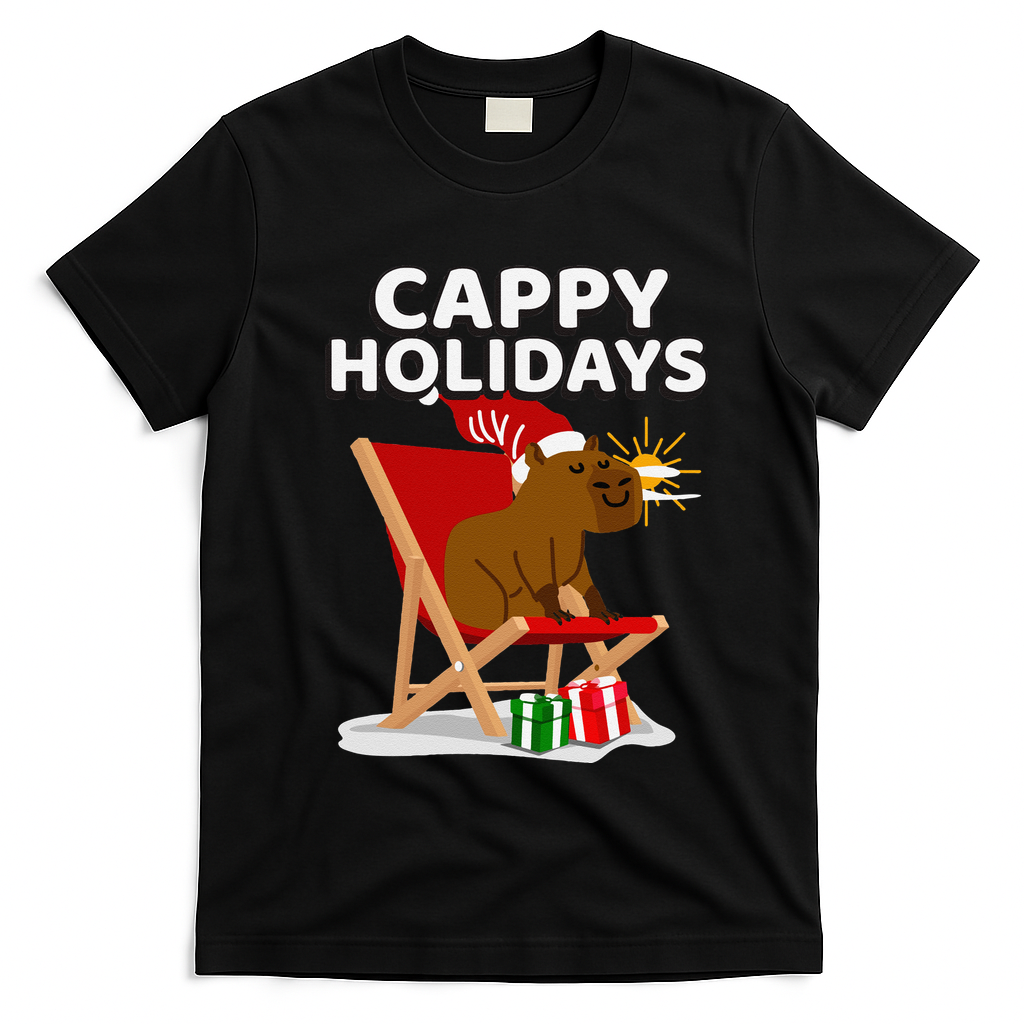 Cappy Holidays Christmas Capybara Funny Capybara Christmas T-Shirt - Black