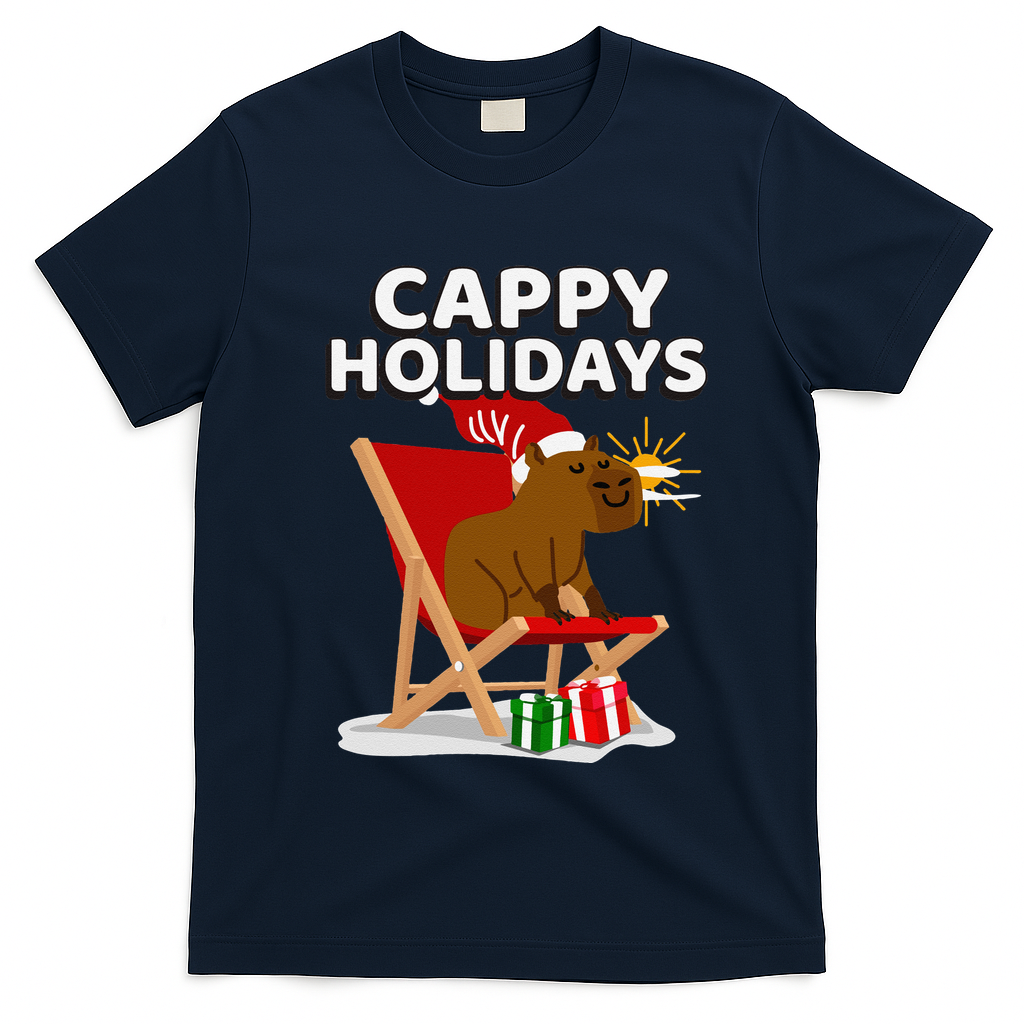 Cappy Holidays Christmas Capybara Funny Capybara Christmas T-Shirt - Navy Blue