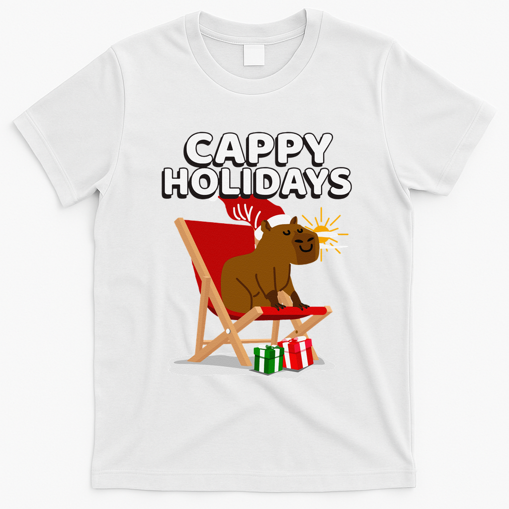 Cappy Holidays Christmas Capybara Funny Capybara Christmas T-Shirt - White