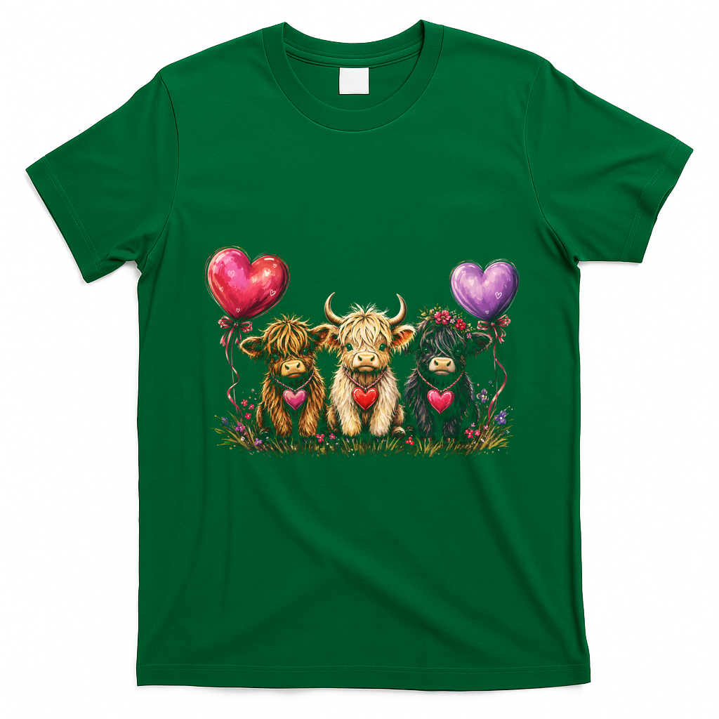 Cute Highland Cows T-Shirt - Irish Green