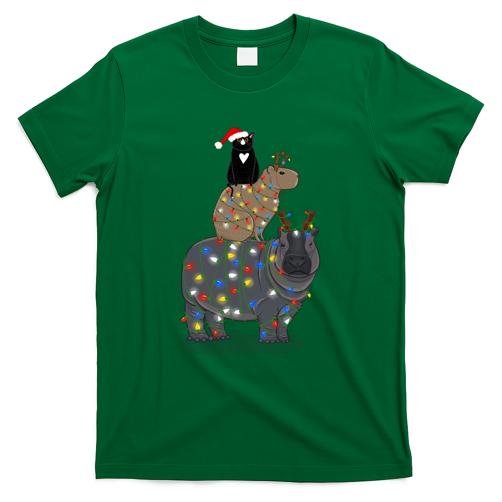 Christmas Hippo, Capybara, and Cat Stack - Green