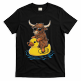 Cute Highland Cow Duck Pool Float Summer Vibes Swimming T-Shirt - Black