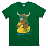Cute Highland Cow Duck Pool Float Summer Vibes Swimming T-Shirt - Green