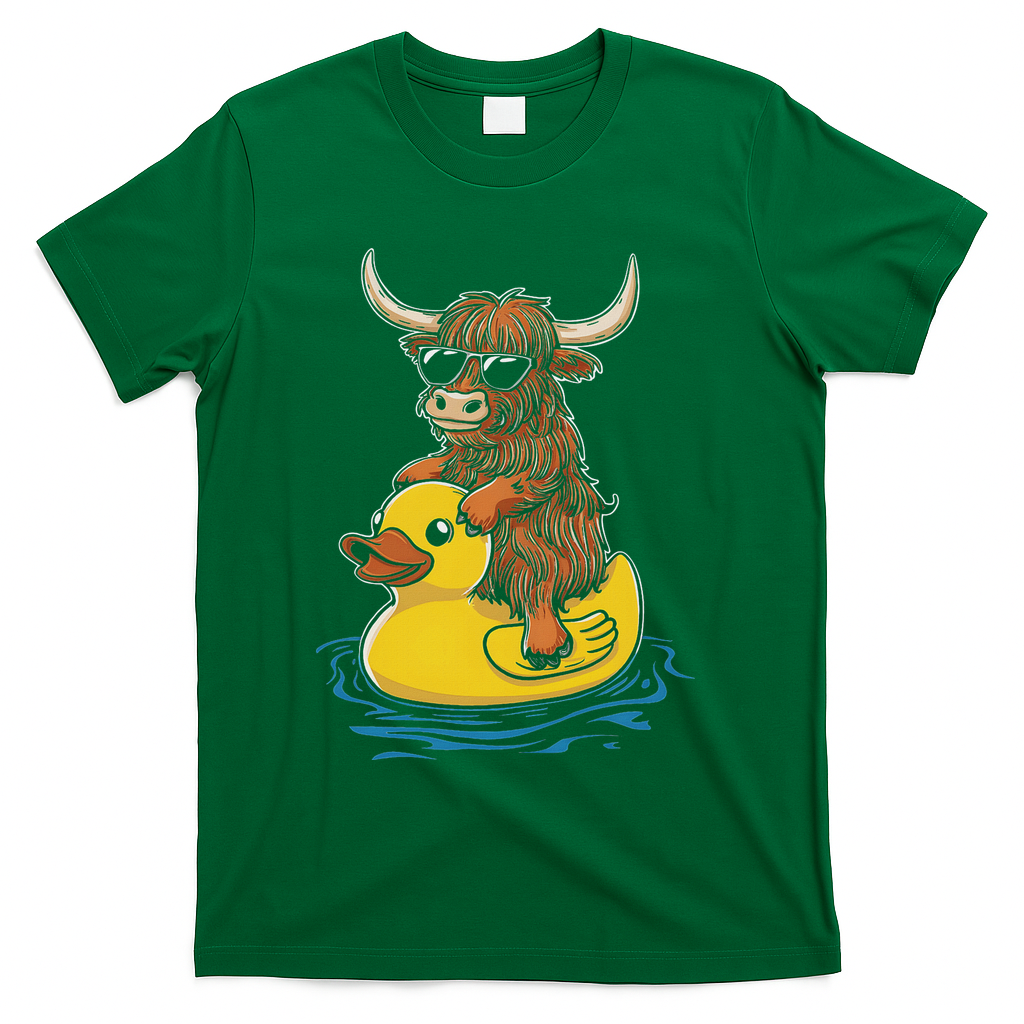 Cute Highland Cow Duck Pool Float Summer Vibes Swimming T-Shirt - Green
