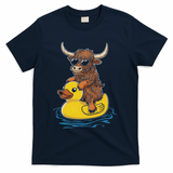 Cute Highland Cow Duck Pool Float Summer Vibes Swimming T-Shirt - Navy