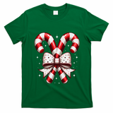 Christmas Holiday Candy Cane Retro Coquette Bow Women Girl T-Shirt - Irish Green