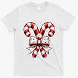 Christmas Holiday Candy Cane Retro Coquette Bow Women Girl T-Shirt - White