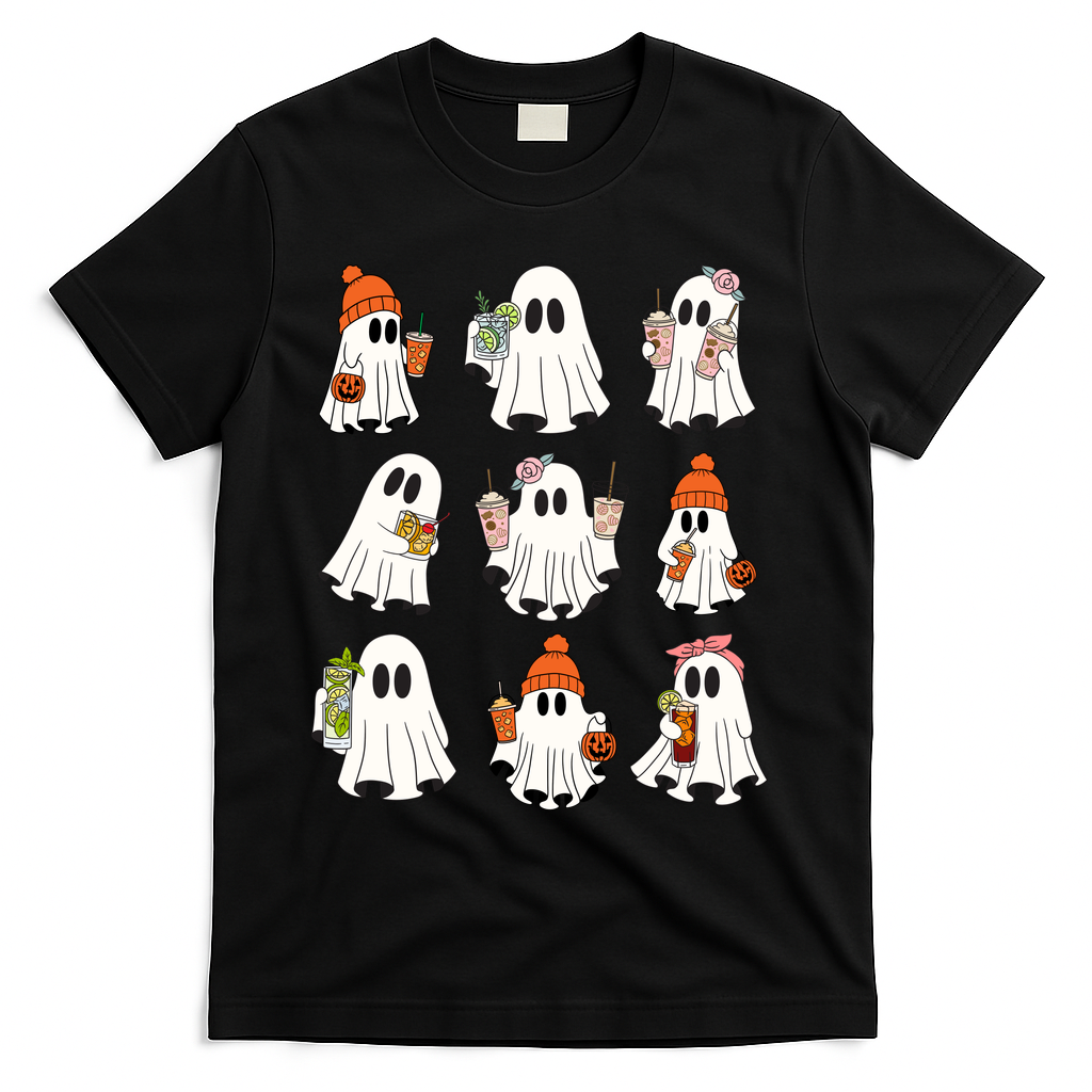 Cute Halloween Ghost Vibes Spooky Autumn Gift T-Shirt - Black