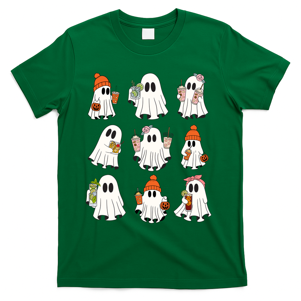 Cute Halloween Ghost Vibes Spooky Autumn Gift T-Shirt - Green