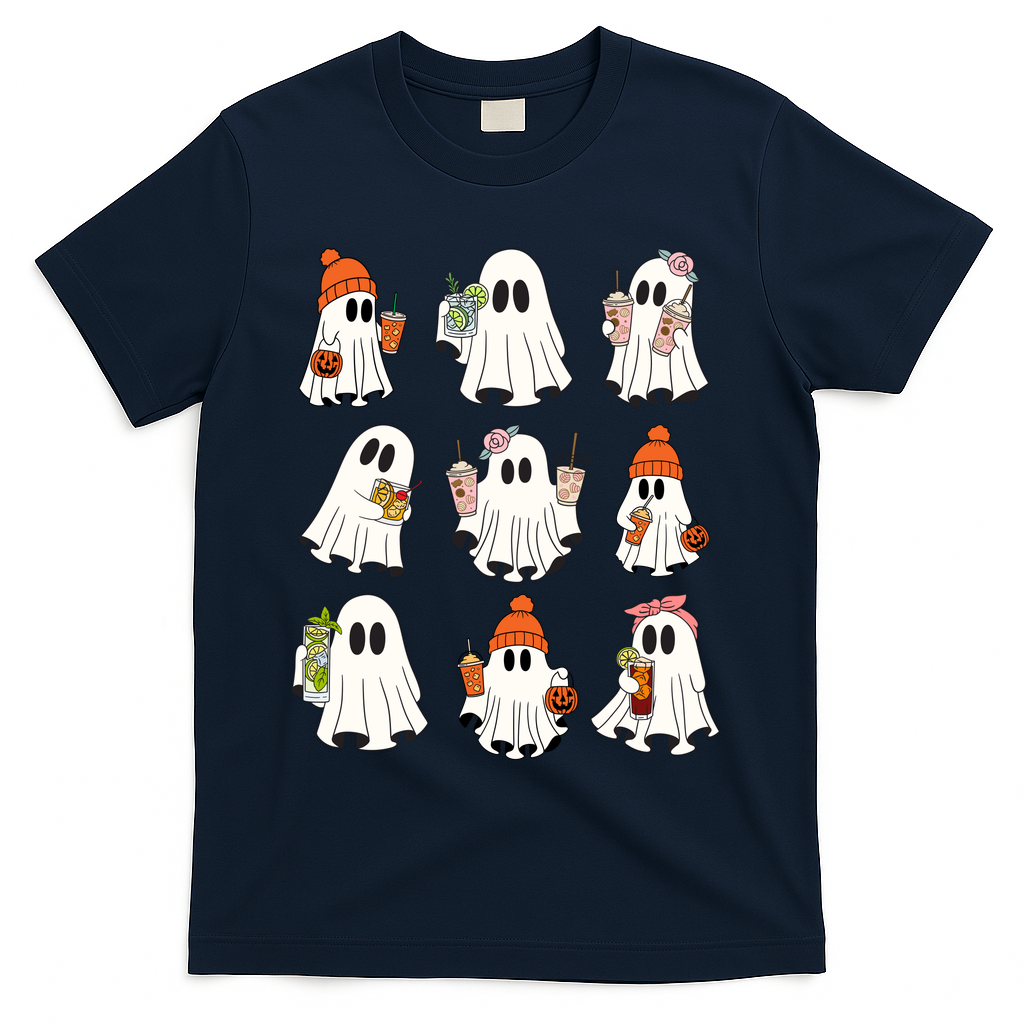Cute Halloween Ghost Vibes Spooky Autumn Gift T-Shirt - Navy