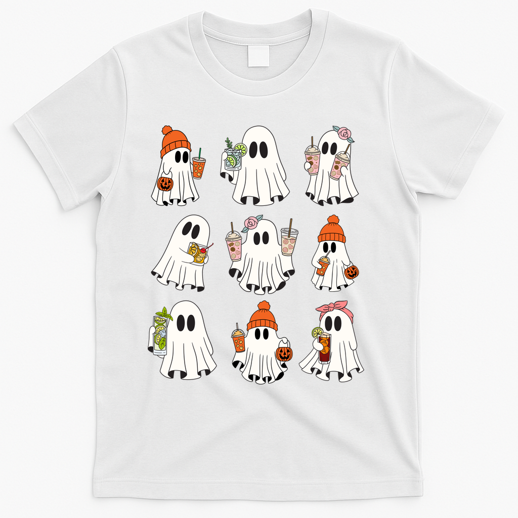 Cute Halloween Ghost Vibes Spooky Autumn Gift T-Shirt - White