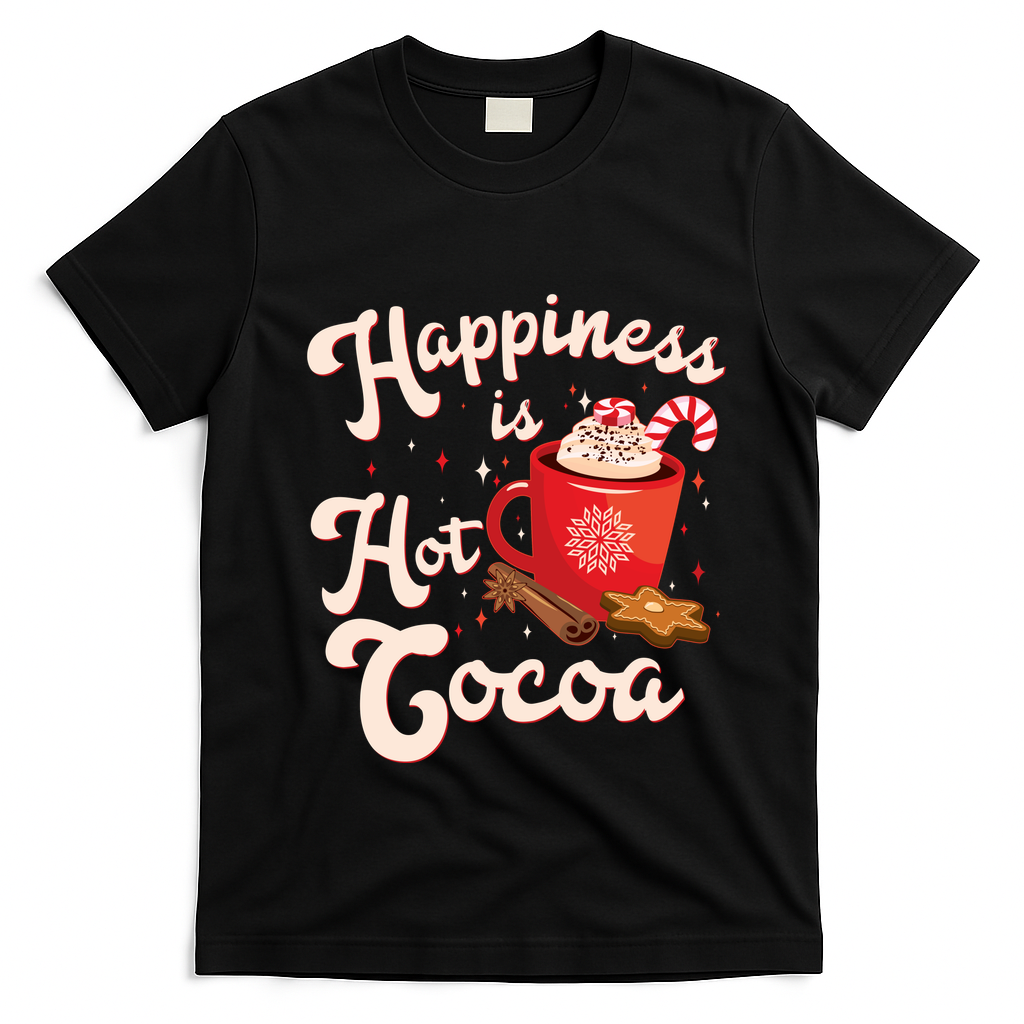 Cute Holiday Happiness Is Hot Cocoa Hot Chocolate T-Shirt - Black