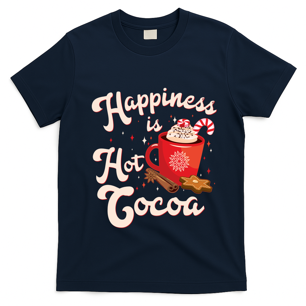 Cute Holiday Happiness Is Hot Cocoa Hot Chocolate T-Shirt - Navy Blue