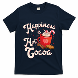 Cute Holiday Happiness Is Hot Cocoa Hot Chocolate T-Shirt - Navy Blue