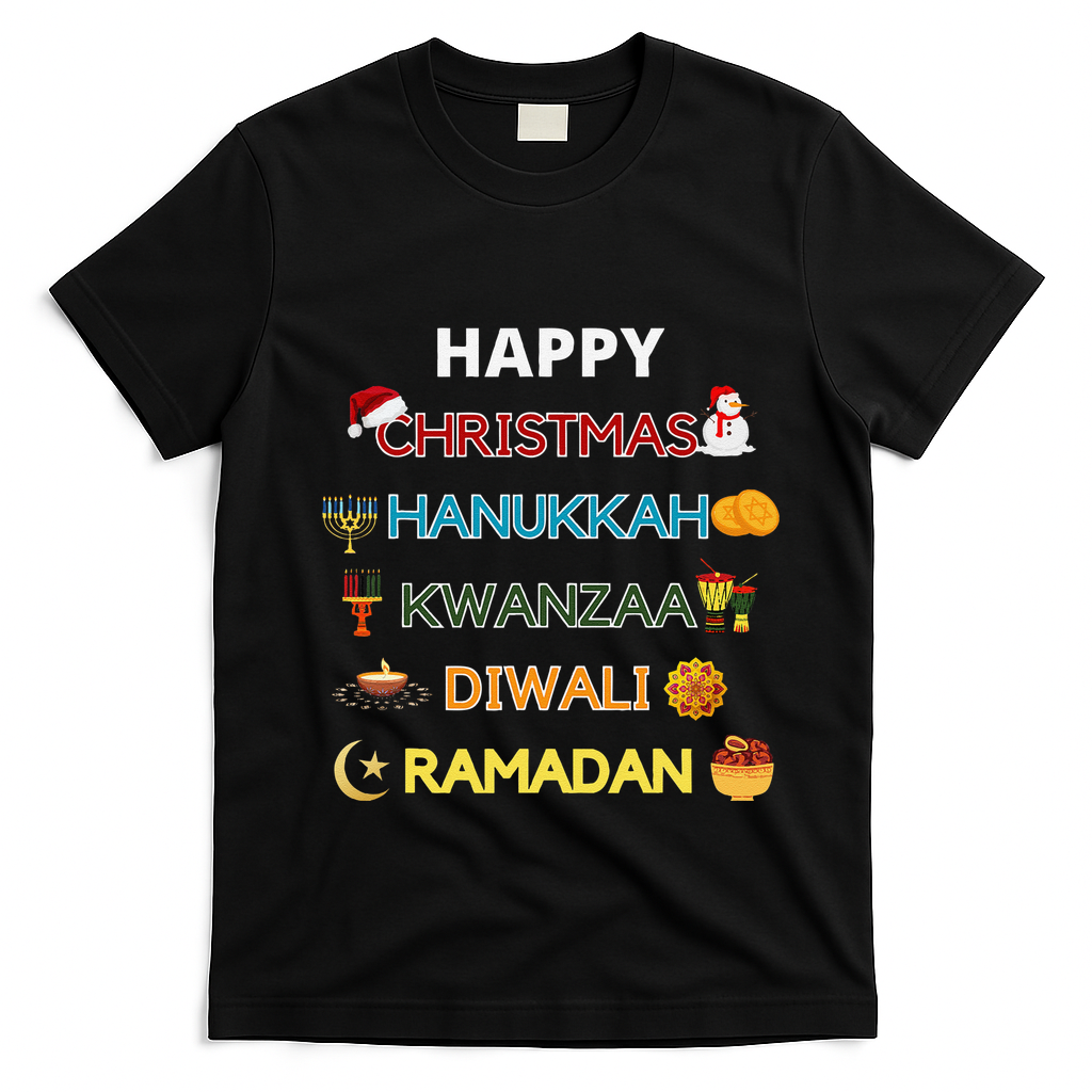 Christmas Hanukkah Kwanzaa Diwali Ramadan T-Shirt - Black